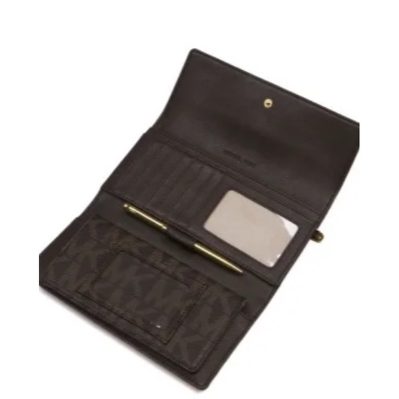 Michael Kors MK Signature Brown Coated Twill Flap Continental Wallet - Picture 3 of 9
